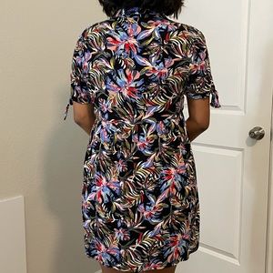 multi-colored tropical button-up dress